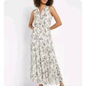 Express Floral Chiffon Sleeveless Tie Neck Tiered Trapeze Women's M Maxi Dress
